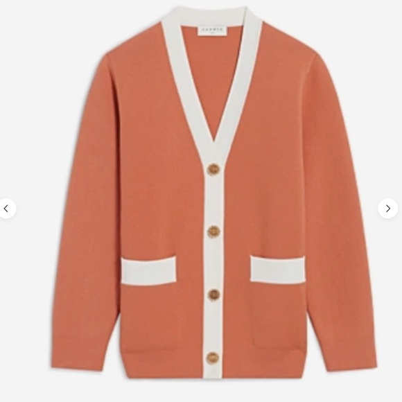 Sandro Women's Contrast Detail Cardigan in Brick-Red Size 2 (US 6) 21197 - Picture 2 of 4